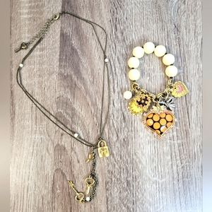Betsey Johnson Half-Stretch Lips Charm Bracelet and Necklace